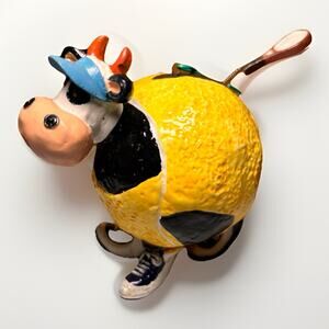 Animal Antics Cow Tennis Figurine Sports Decor Collectible Cute Cow with Racket